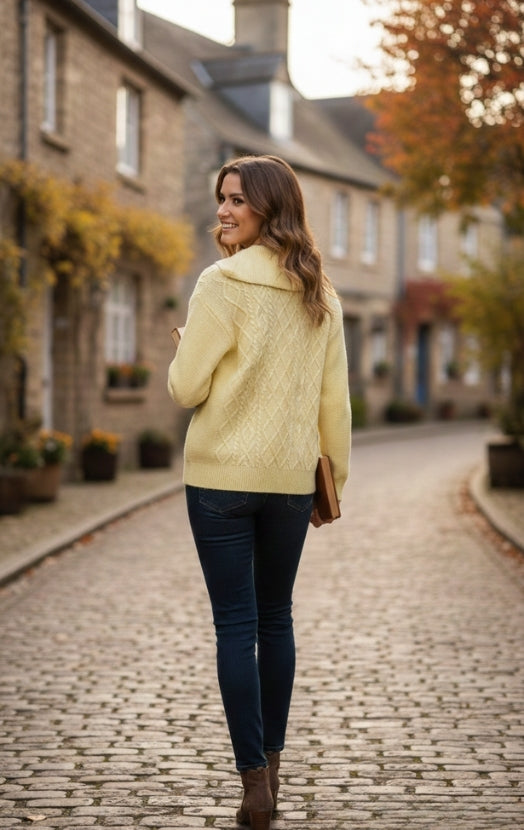 Women’s Textured Knit Sweater Top – Chic Button Neck Casual Winter Wear