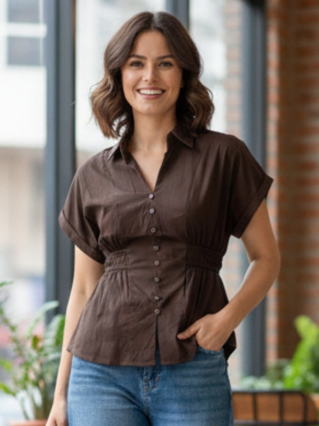 Fuchsia Peplum Shirt Top for Women