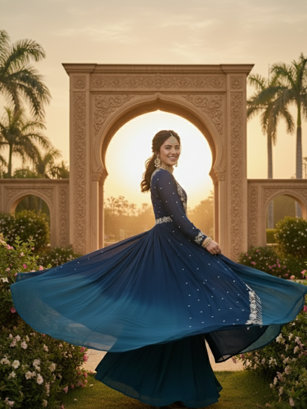 Royal Blue Embroidered Gown