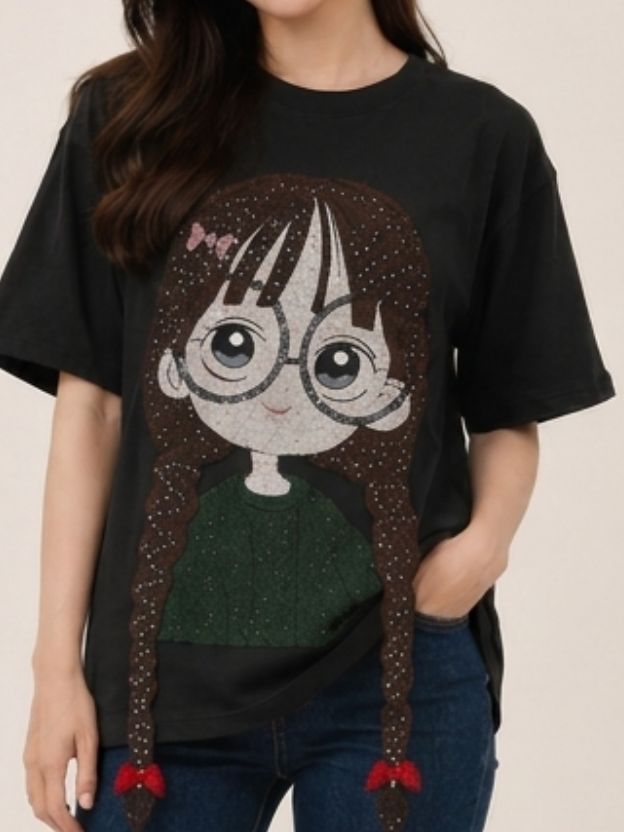 Women's Oversized Cartoon Graphic Printed Cotton T-Shirt | Cute Anime Tee