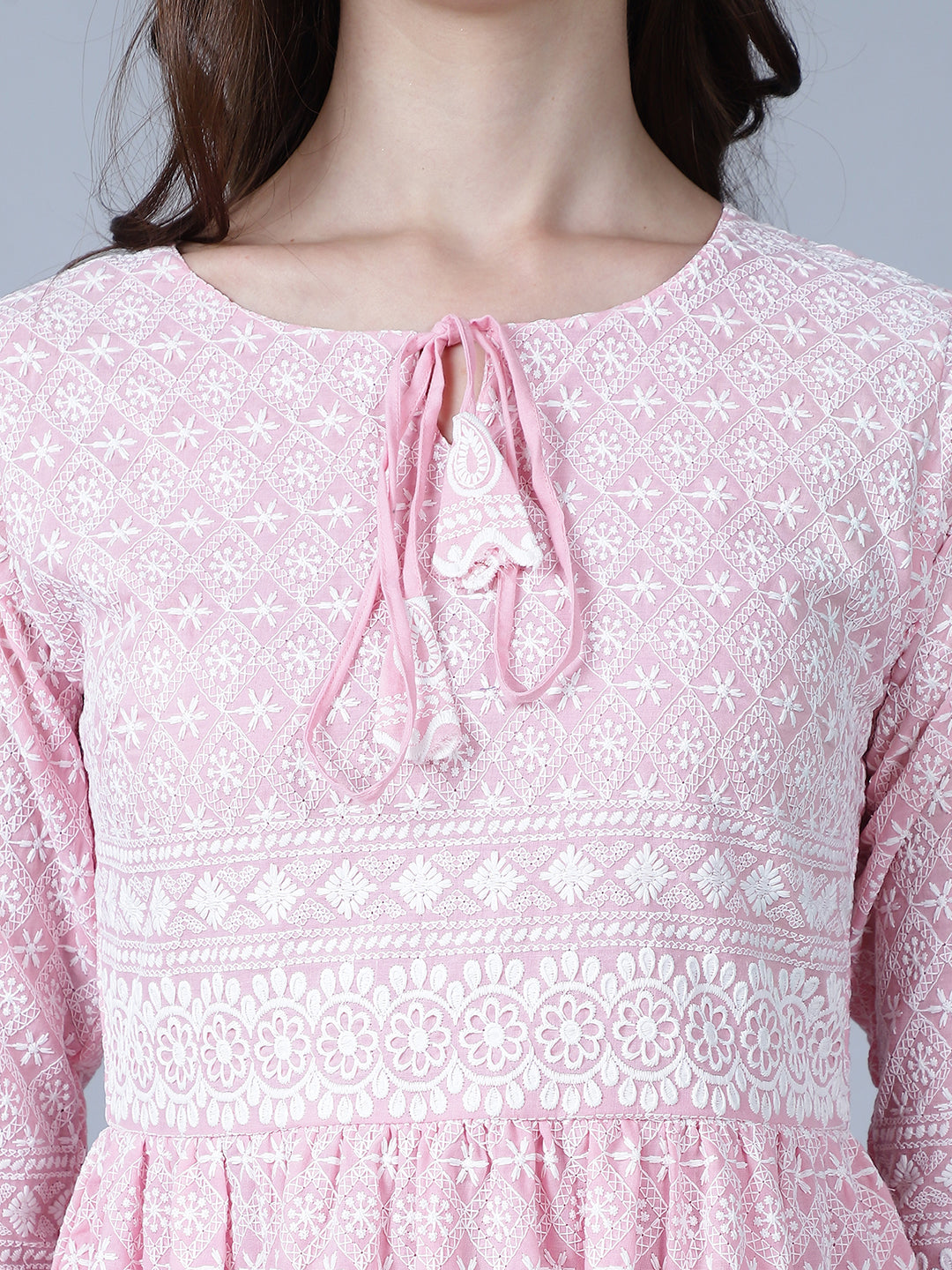 Geometric Embroidered Keyhole Neck Fit & Flare Dress