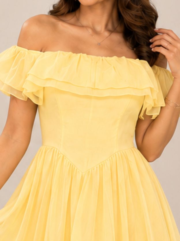 Women's Off-Shoulder Ruffle Maxi Dress | Flowy Chiffon A-Line Party & Summer Dress