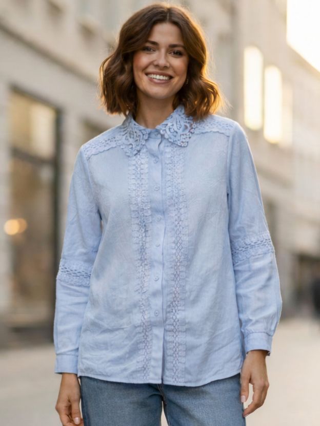 Elegant Lace Panel Button-Down Blouse