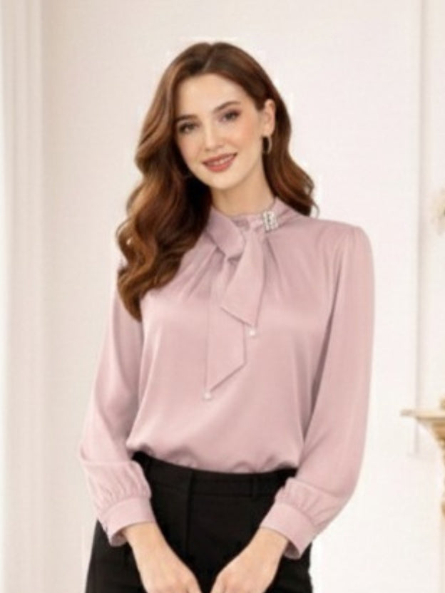 Elegant Tie-Neck Pearl Satin top