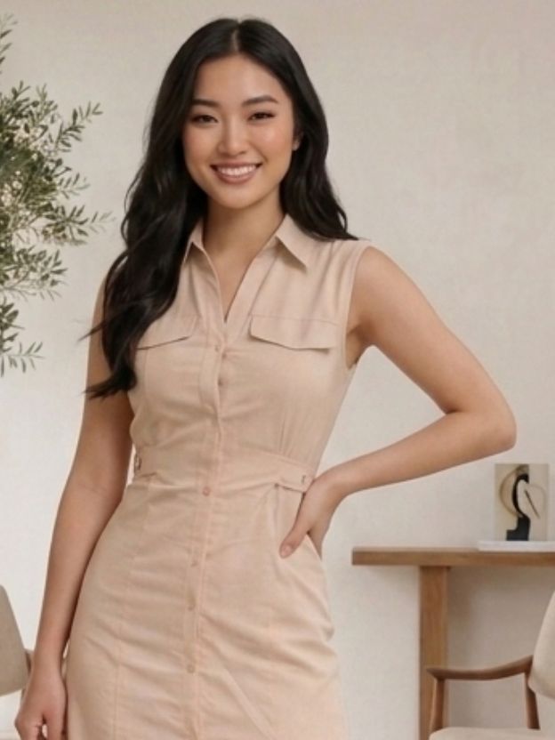 Mocha Elegance Linen Midi Dress