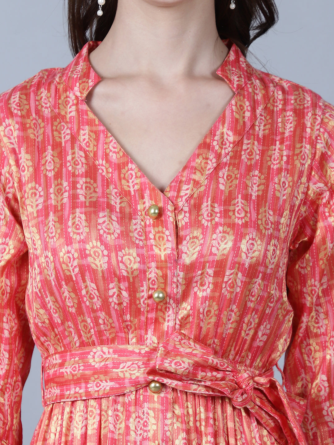 Floral Printed Bell Sleeves Cotton Fit & Flare Dress
