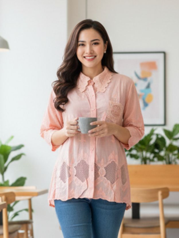 Elegant Lace Hem Casual Shirt for Women – Relaxed Fit Everyday Top