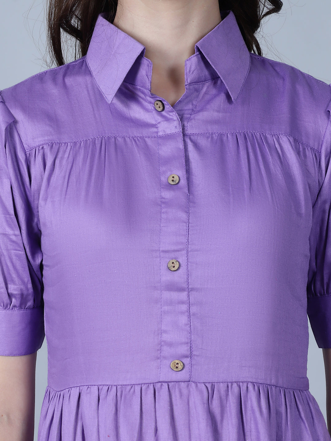 Shirt Collar Cotton Fit And Flare Dress