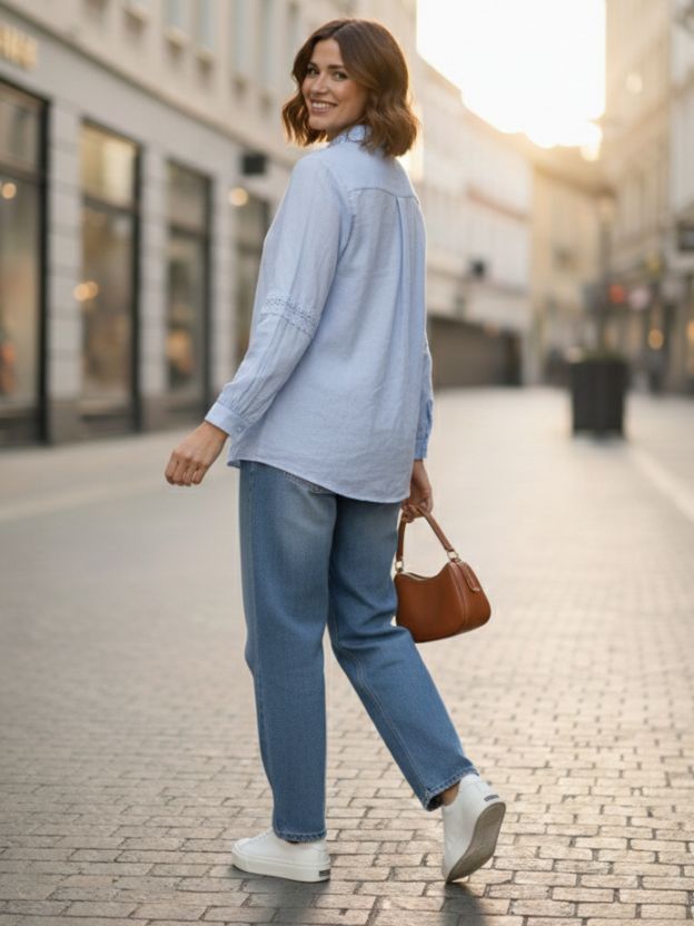 Elegant Lace Panel Button-Down Blouse