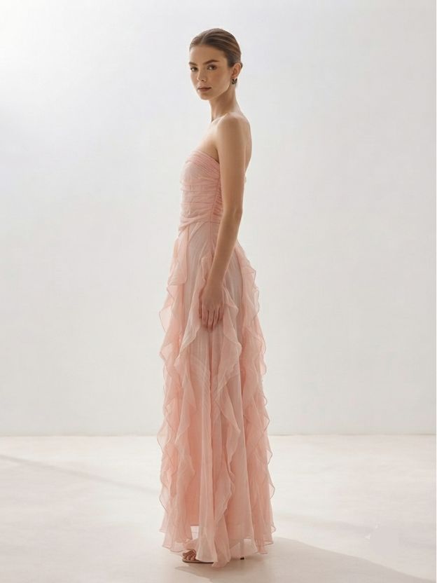 Women's Strapless Fit & Flare Maxi Dress | Elegant Pink Party Dress for Wedding, Prom & Evening Events