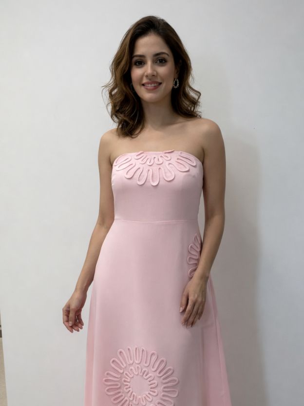 Elegant Strapless Embroidered Flow Dress