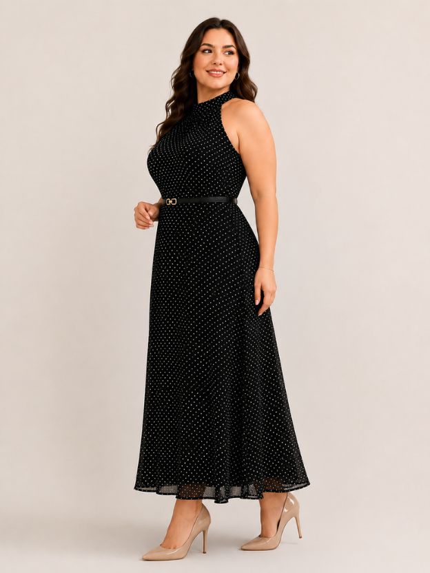 Halter Neck Polka Dot Maxi Dress for Women | Casual & Party Wear
