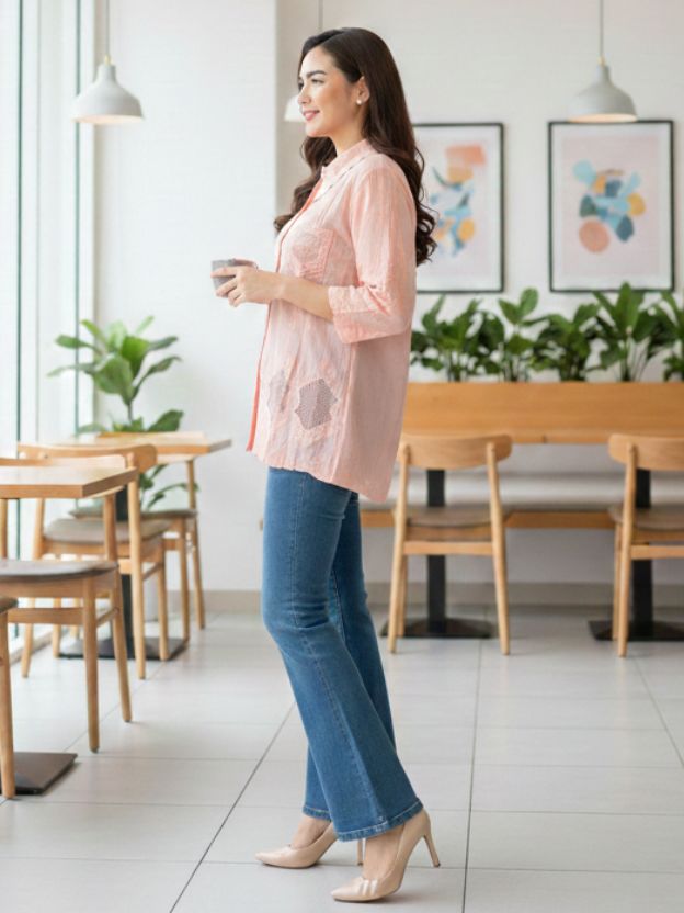 Elegant Lace Hem Casual Shirt for Women – Relaxed Fit Everyday Top