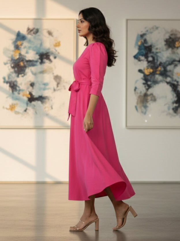 One-Shoulder Midi Dress with Waist