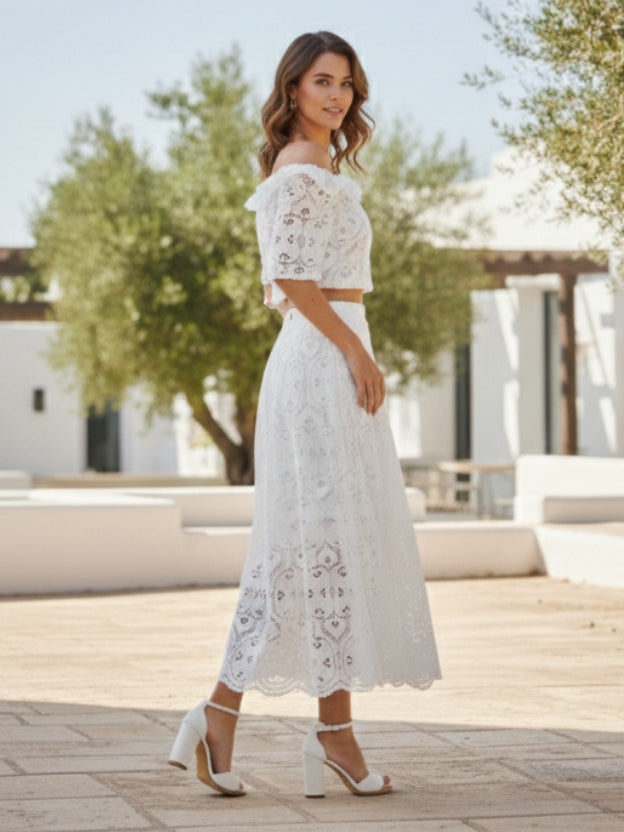 Elegant Off-Shoulder Lace Midi Dress