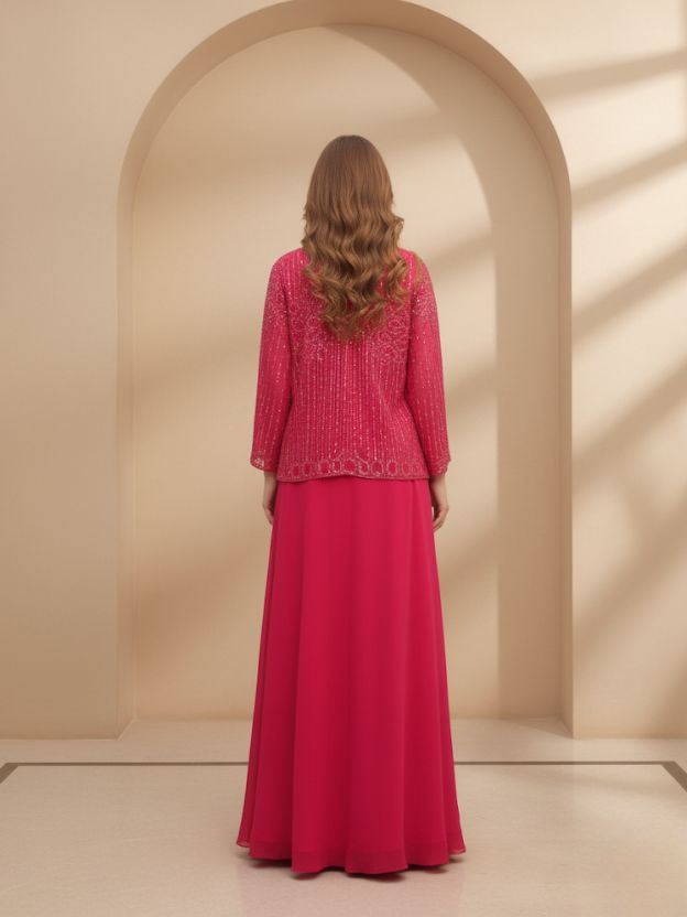 Rosetta Glow Sequinned Crop Top with Layered Ruffle Skirt & Embellished Jacket