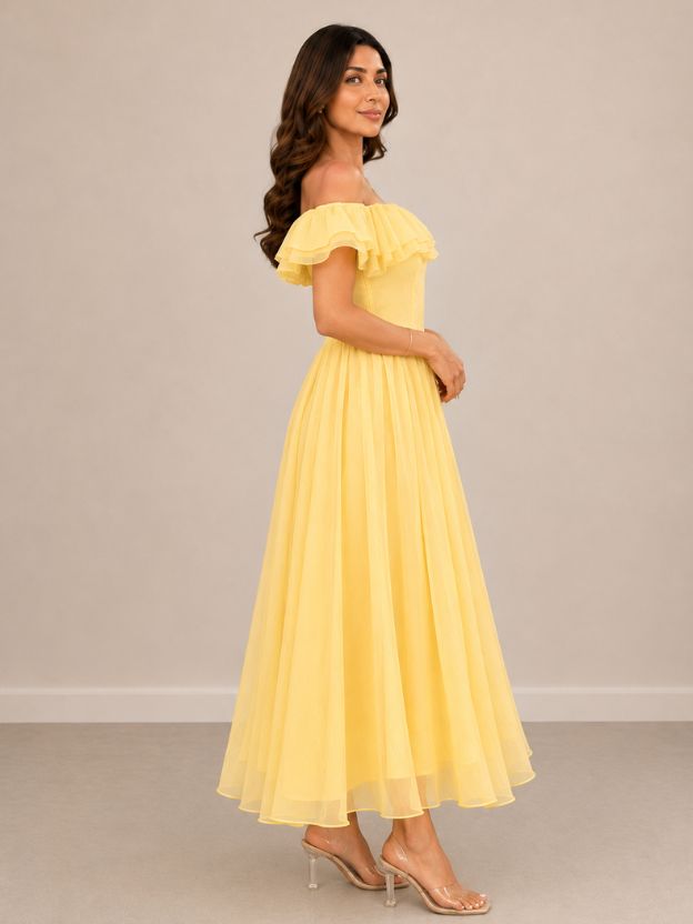 Women's Off-Shoulder Ruffle Maxi Dress | Flowy Chiffon A-Line Party & Summer Dress