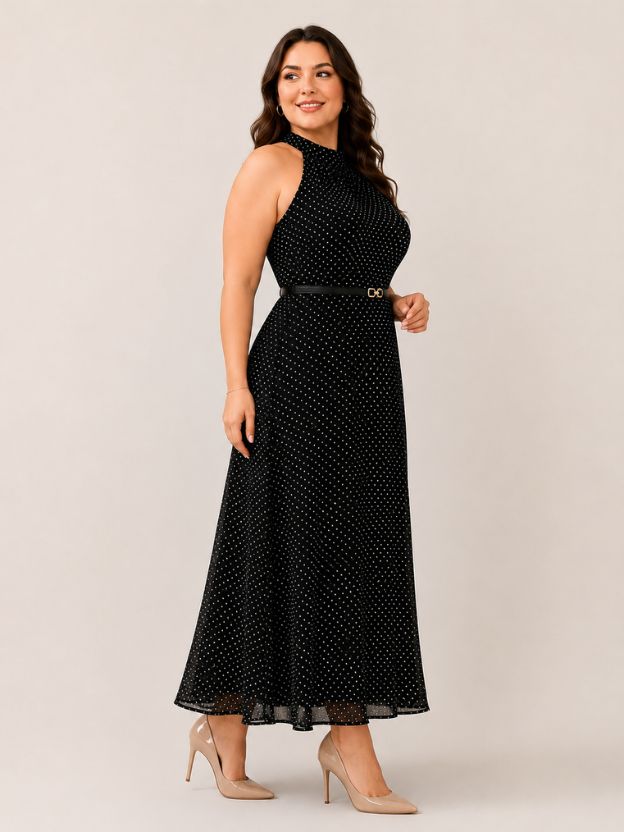Halter Neck Polka Dot Maxi Dress for Women | Casual & Party Wear