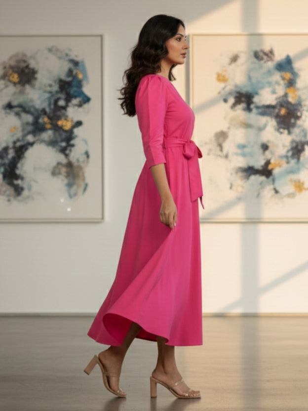 One-Shoulder Midi Dress with Waist
