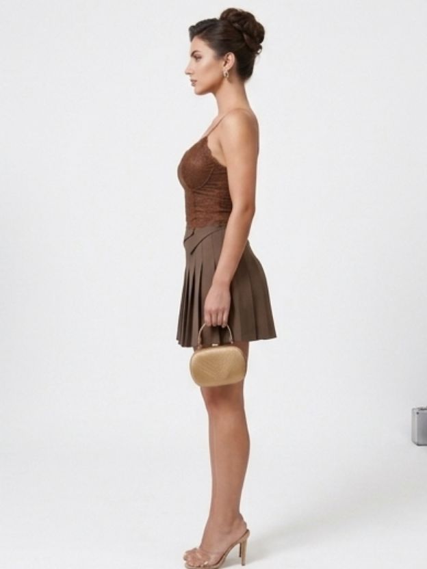 Brown Pleated A-Line Skirt