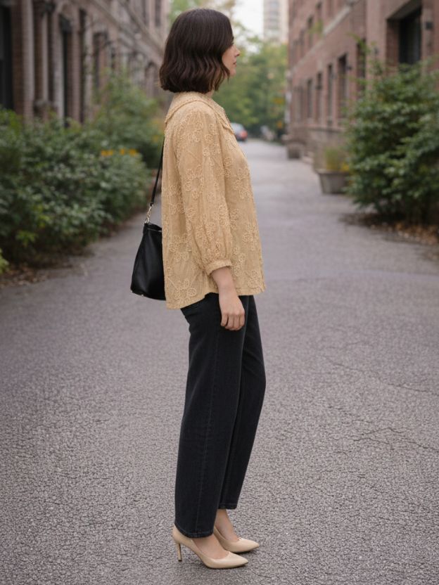 Embroidered Peter Pan Collar Button-Down Shirt