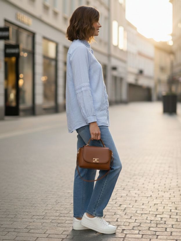 Elegant Lace Panel Button-Down Blouse
