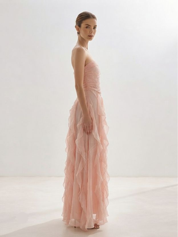 Women's Strapless Fit & Flare Maxi Dress | Elegant Pink Party Dress for Wedding, Prom & Evening Events
