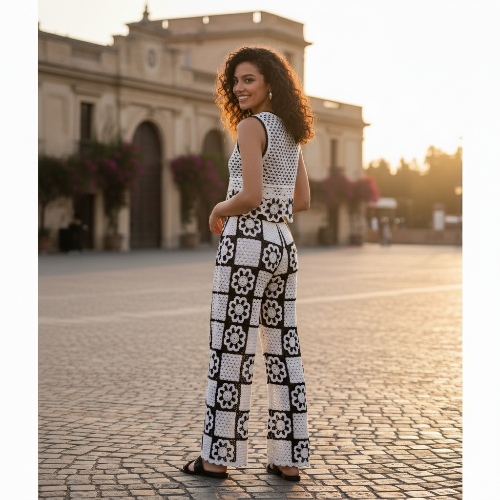 Black & White Handcrafted Crochet Co-ord Set