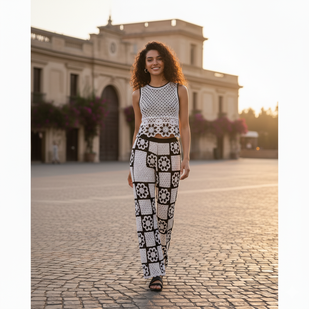 Black & White Handcrafted Crochet Co-ord Set