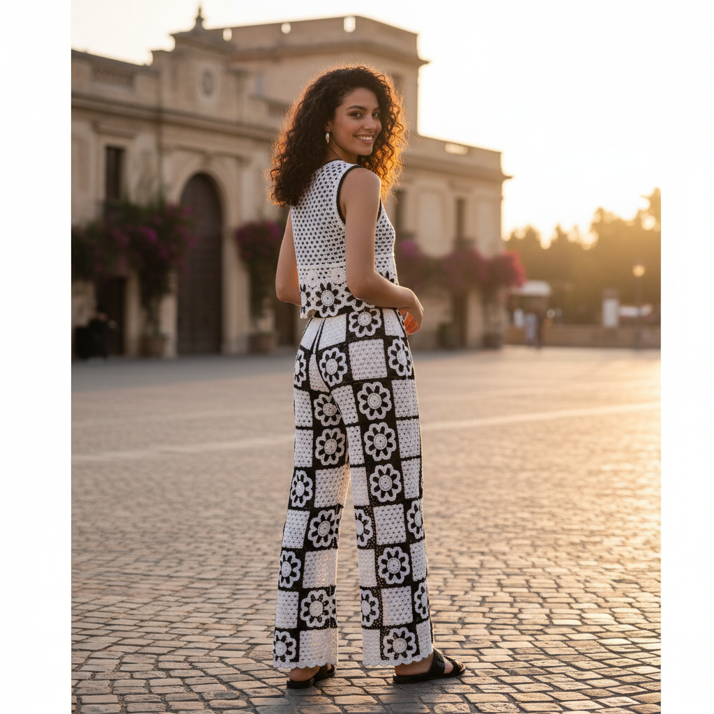 Black & White Handcrafted Crochet Co-ord Set