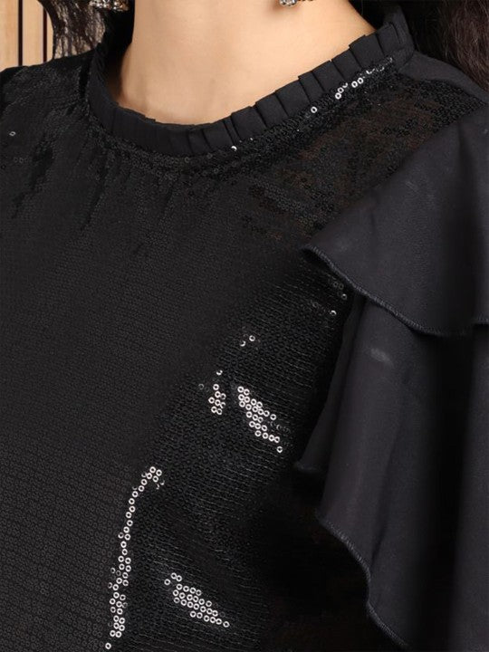 Women Embellished Flutter Sleeve Crepe Top