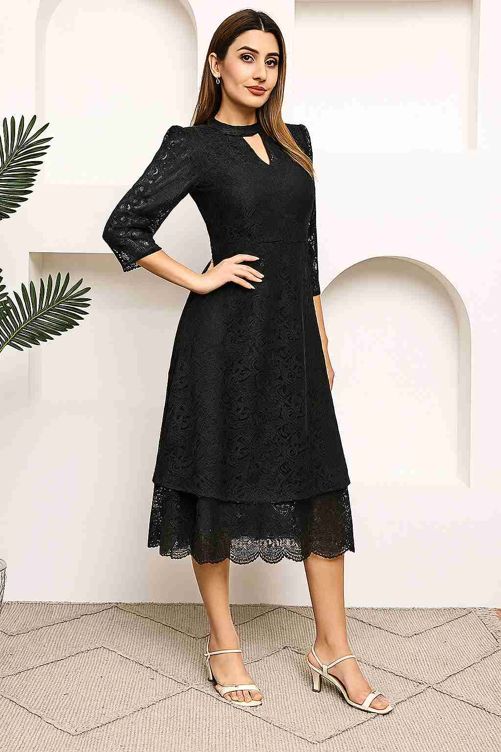 Self Design Keyhole Neck Fit & Flare Midi Dress