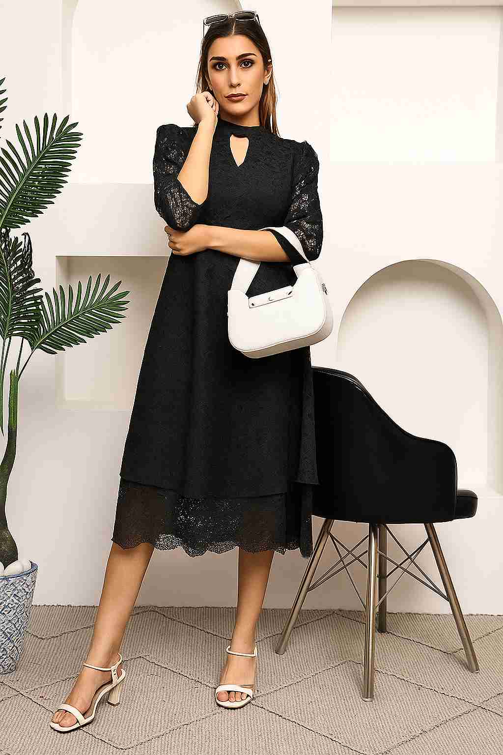 Self Design Keyhole Neck Fit & Flare Midi Dress