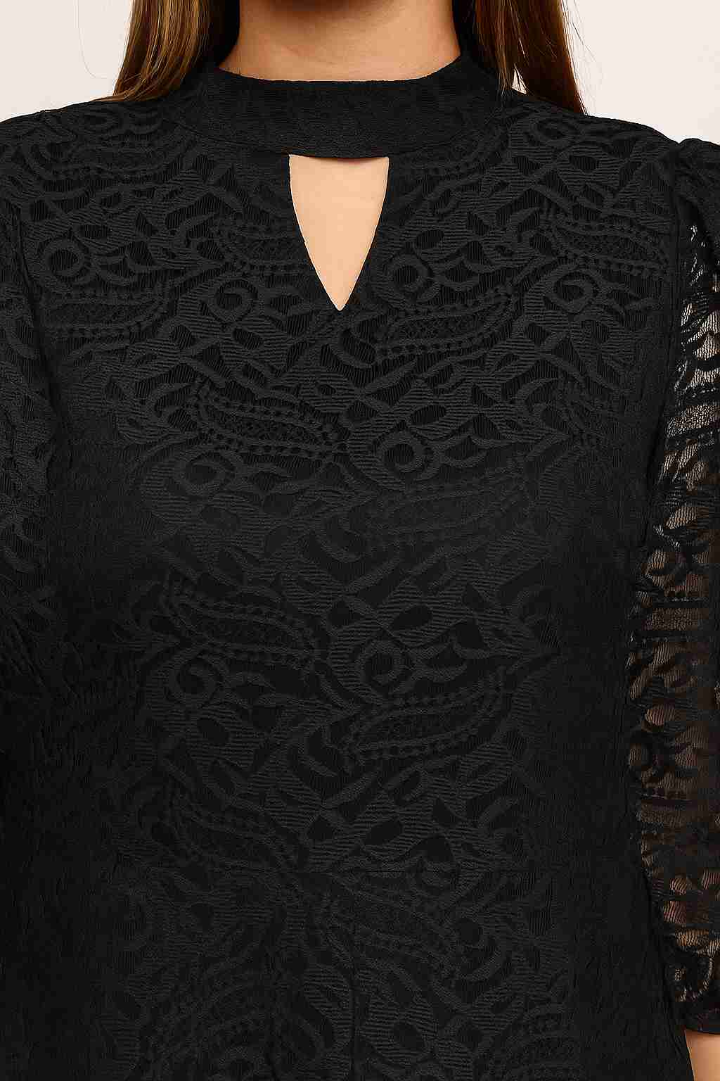 Self Design Keyhole Neck Fit & Flare Midi Dress