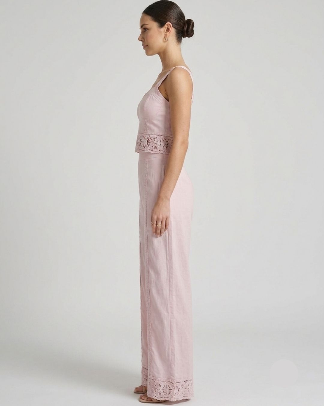 Marc Louis Women's Lace Detail Co-Ord Set | Elegant Crop Top & Wide-Leg Pants