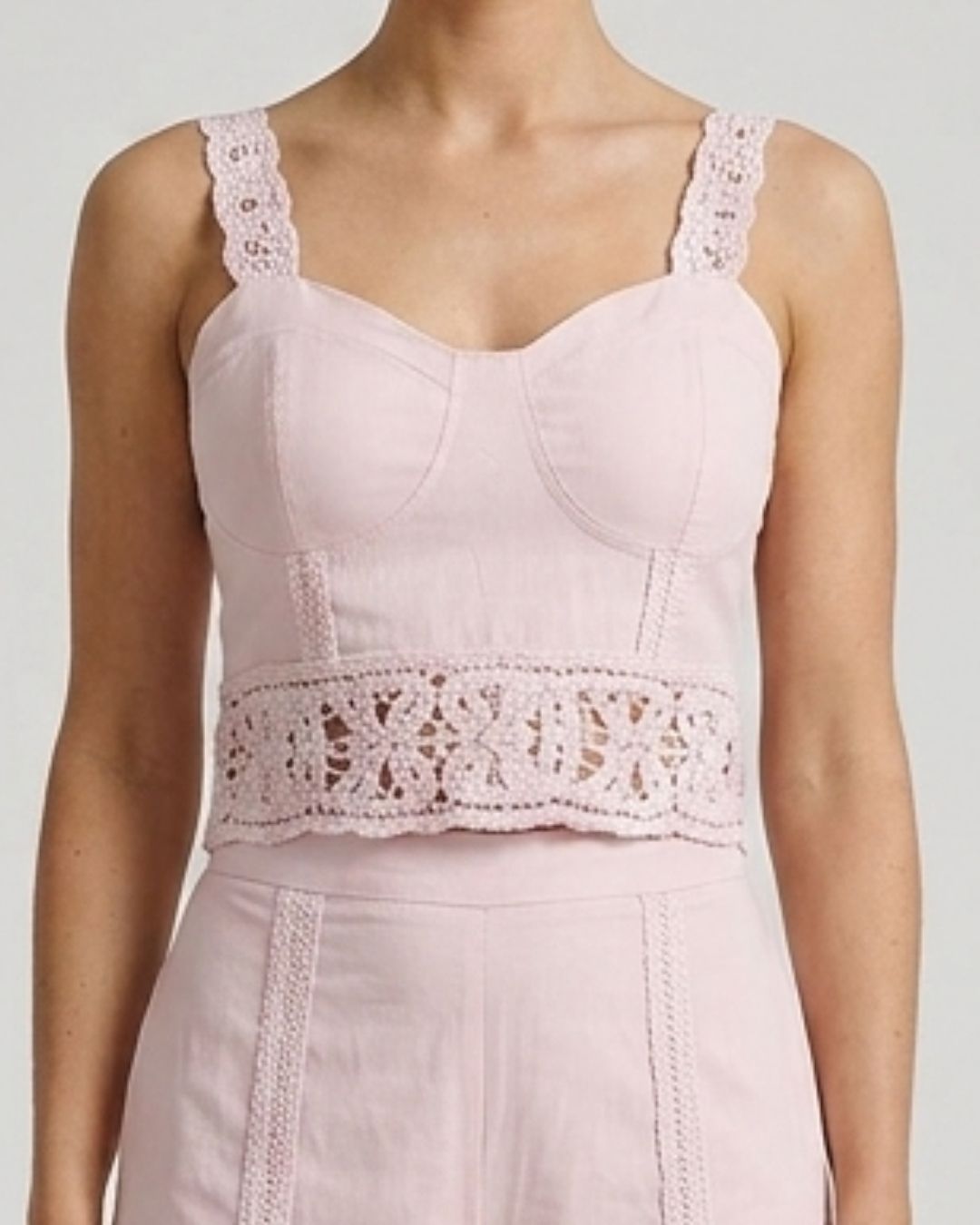 Marc Louis Women's Lace Detail Co-Ord Set | Elegant Crop Top & Wide-Leg Pants