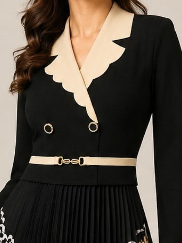 Elegant Button-Down Pleated Midi Dress with Belt
