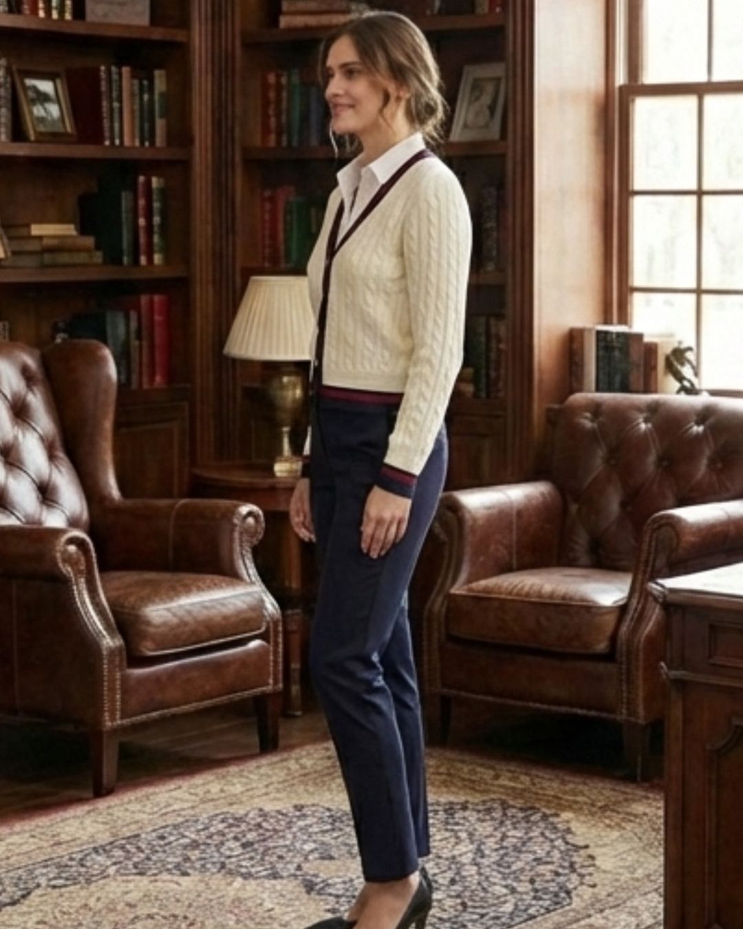 Classic Cream Cable Knit Button-Down Cardigan for Women
