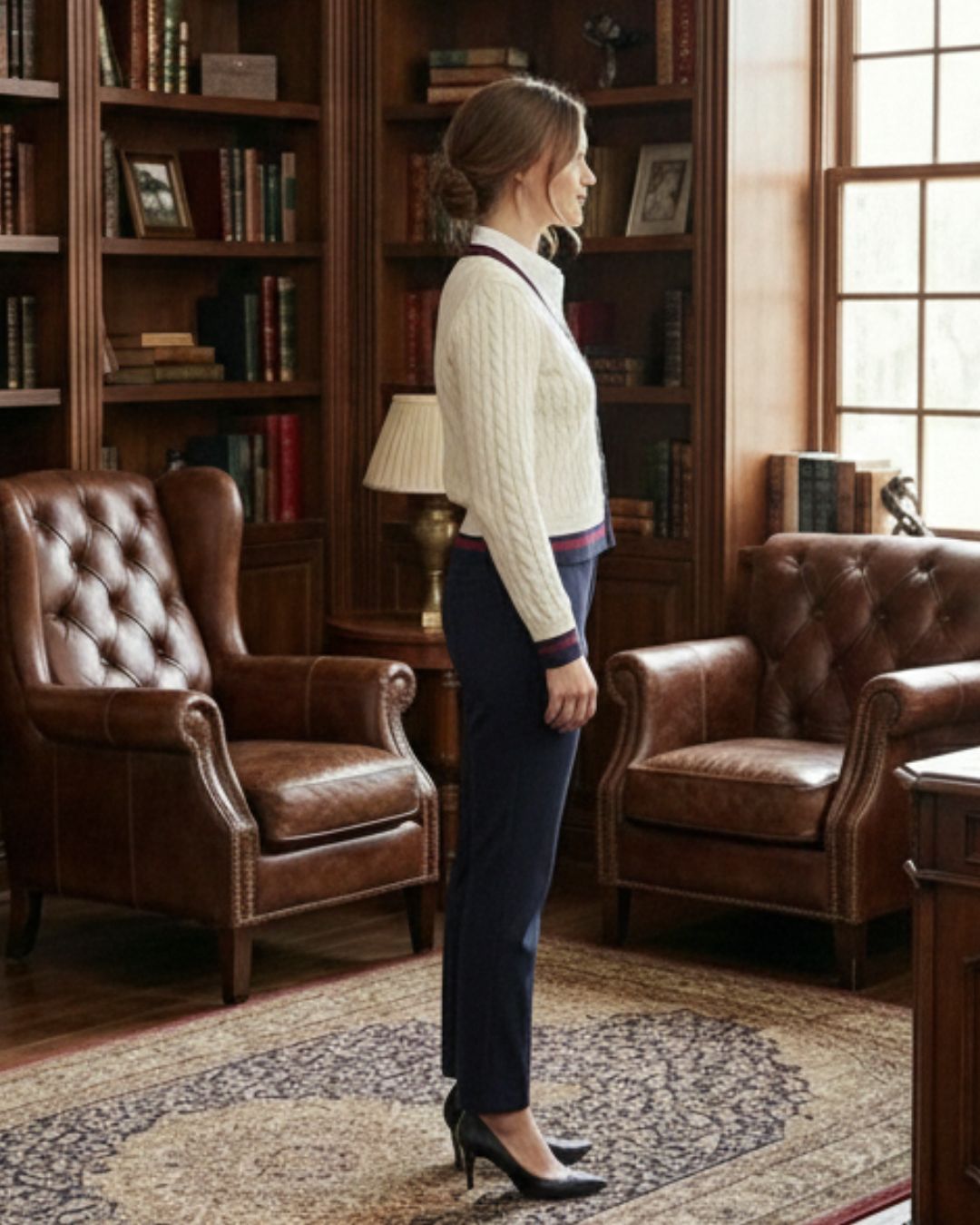 Classic Cream Cable Knit Button-Down Cardigan for Women