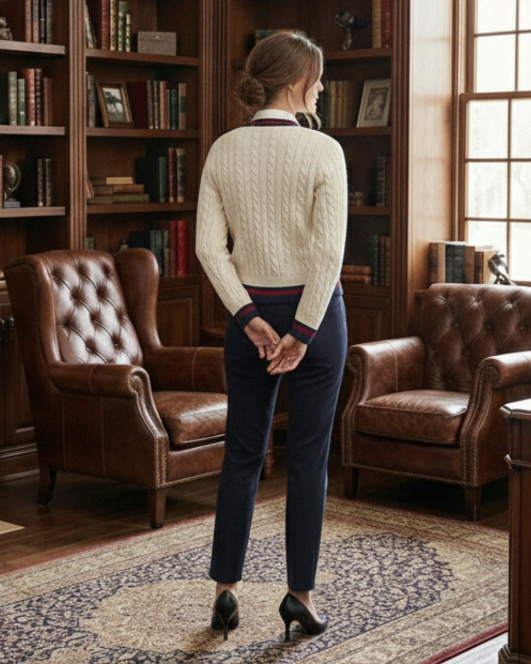 Classic Cream Cable Knit Button-Down Cardigan for Women