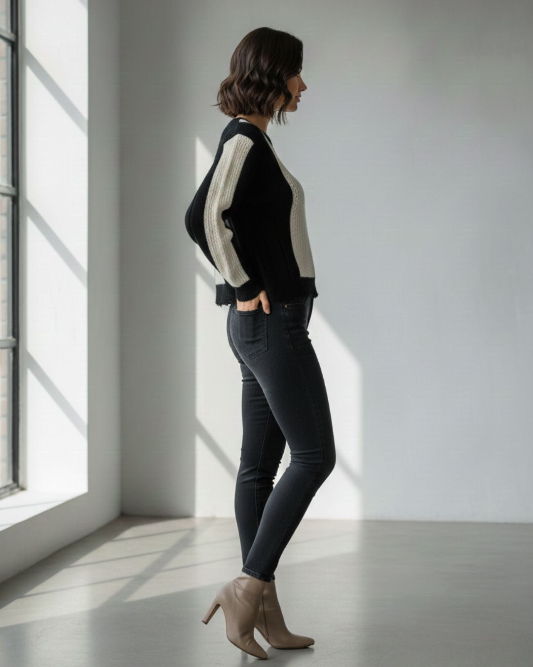 Women’s Black & Cream Colorblock Knitted Sweater Top