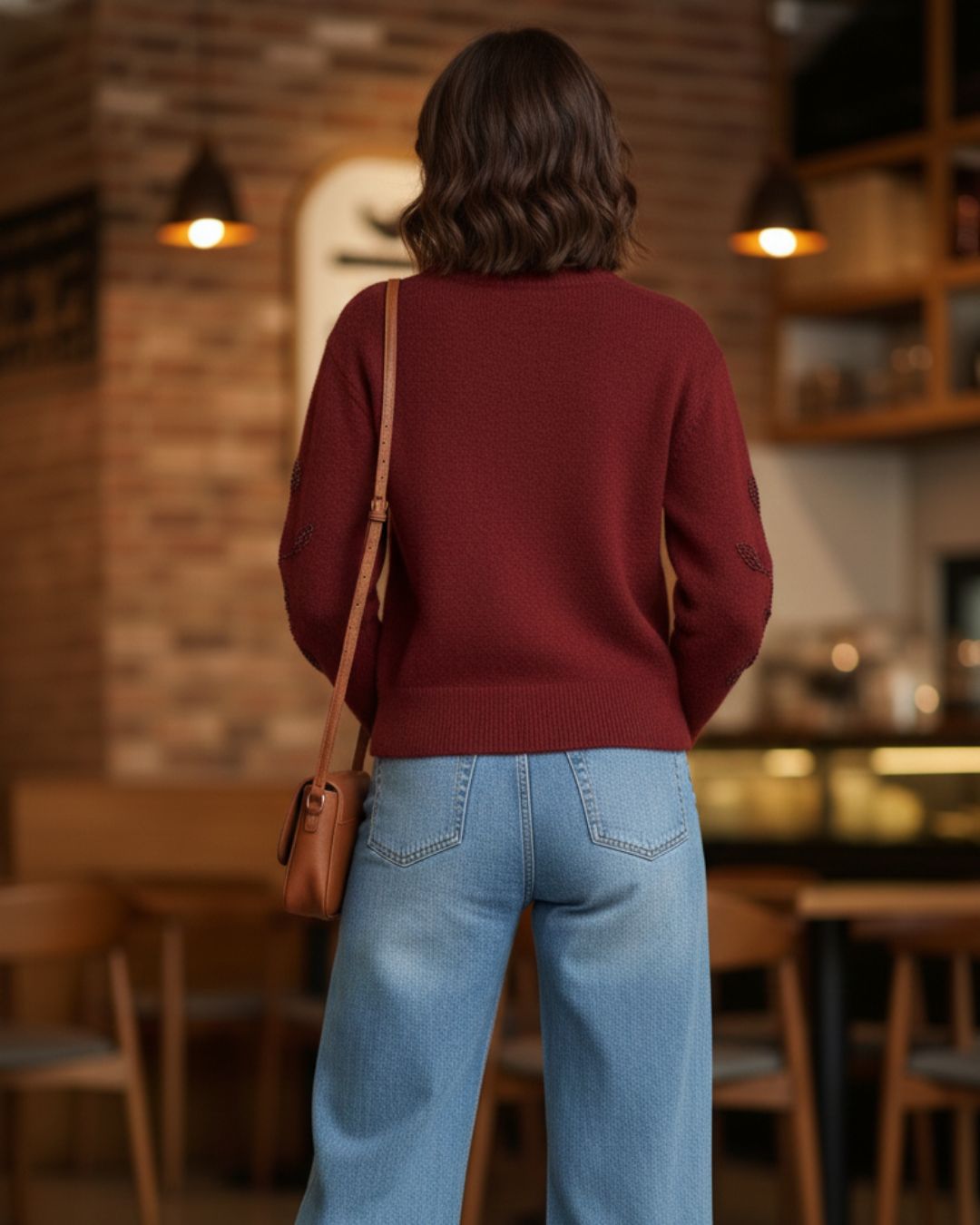 Maroon Floral Embroidered Knit Top for Women | Winter Wear