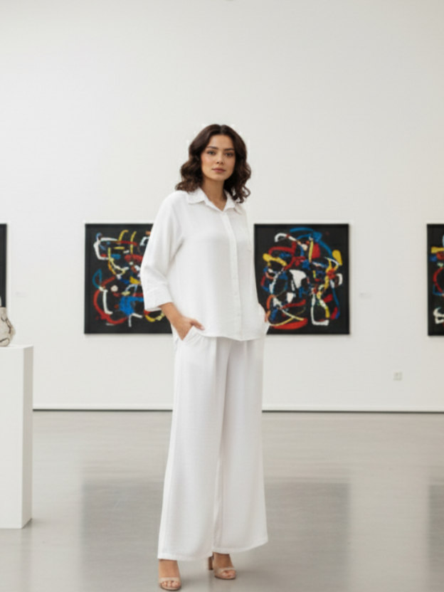 Luxe Co-ord Set With Crochet Coullerr Hand Pocket Detalling