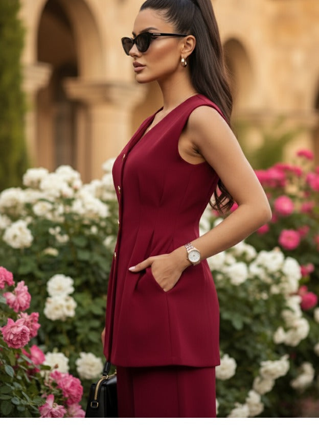 Maroon Aura co-ord with gold detailing