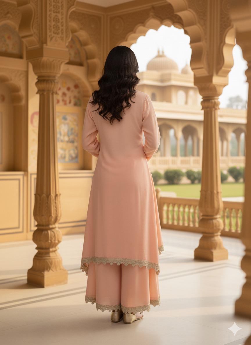 Blush peach cordset with Golden Lace Detailing