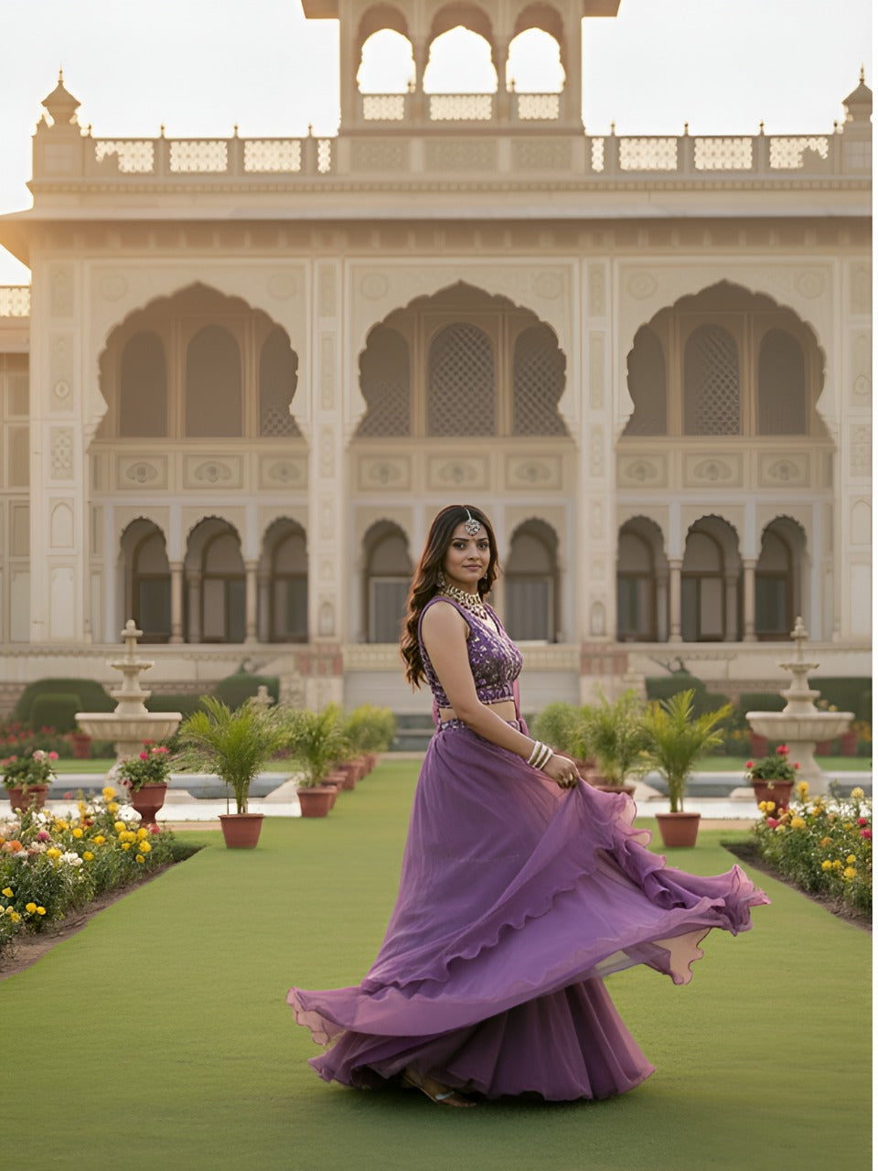 Royal Purple Designer Lehenga Choli with Layered Skirt & Ruffled dupatta