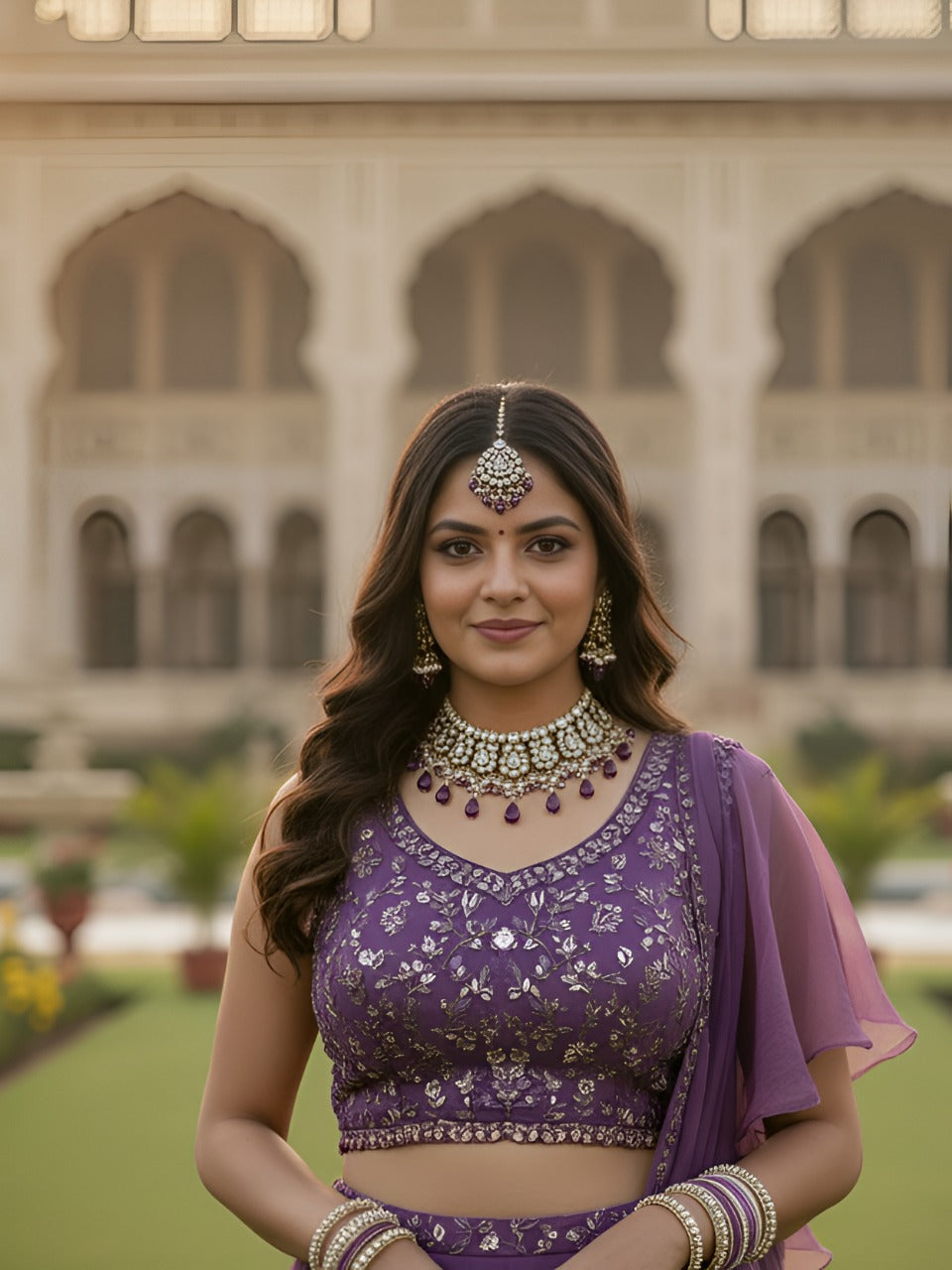 Royal Purple Designer Lehenga Choli with Layered Skirt & Ruffled dupatta