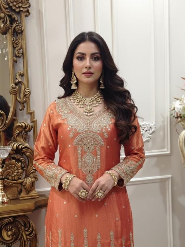 Gloden ember orange embroidered palazzo set