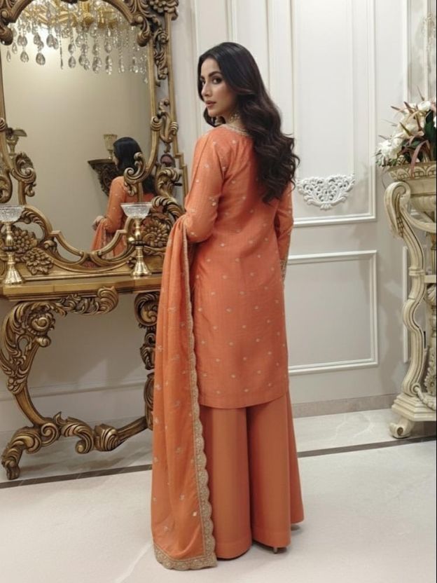 Gloden ember orange embroidered palazzo set