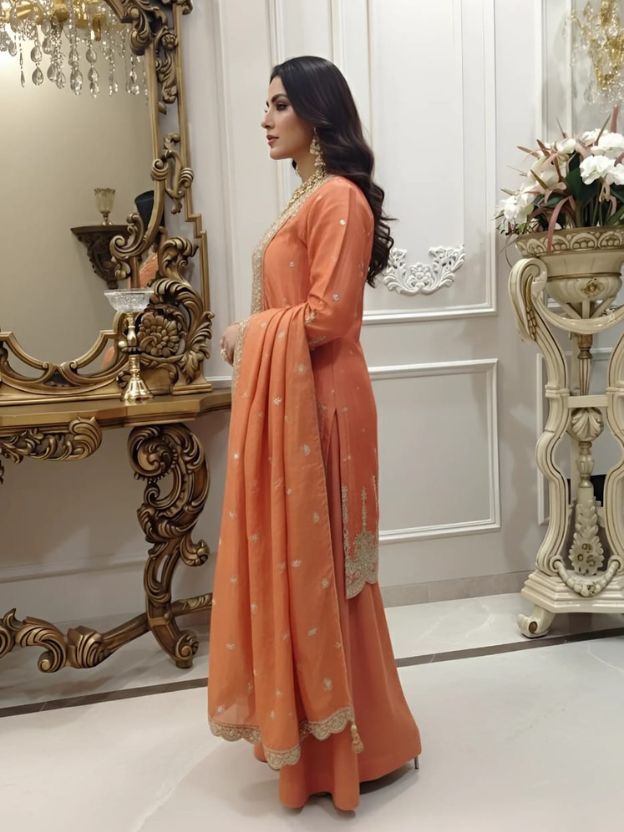 Gloden ember orange embroidered palazzo set